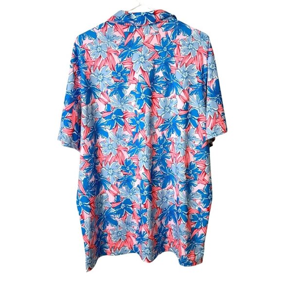 Vineyard Vines Performance Polo Shirt Floral Blue Red Hawaiian Mens Size XL - Picture 2 of 5